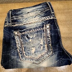 Miss Me Distressed Rhinestone Medium Wash SZ 30 Bootcut Denim Jeans